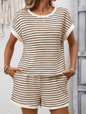 Patchwork Top Shorts Casual Two Piece Set