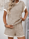 Patchwork Top Shorts Casual Two Piece Set