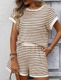 Patchwork Top Shorts Casual Two Piece Set