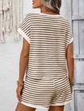 Patchwork Top Shorts Casual Two Piece Set