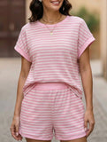 Patchwork Top Shorts Casual Two Piece Set