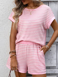 Patchwork Top Shorts Casual Two Piece Set