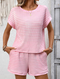Patchwork Top Shorts Casual Two Piece Set