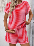 Patchwork Top Shorts Casual Two Piece Set