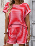 Patchwork Top Shorts Casual Two Piece Set