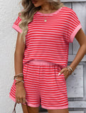 Patchwork Top Shorts Casual Two Piece Set