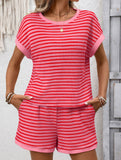 Patchwork Top Shorts Casual Two Piece Set