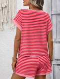 Patchwork Top Shorts Casual Two Piece Set