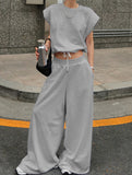 Sleeveless Vest Wide Leg Pants Two Piece Set
