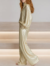 Gold Sequin Half Zip Party Pants Set_CWSTB01026