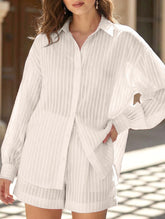 Jacquard Puff Sleeve Shirt Shorts Set_CWSTB01027