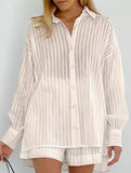 Jacquard Puff Sleeve Shirt Shorts Set_CWSTB01027