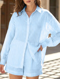 Jacquard Puff Sleeve Shirt Shorts Set_CWSTB01027