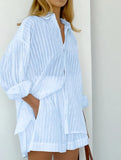 Jacquard Puff Sleeve Shirt Shorts Set_CWSTB01027