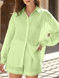 Jacquard Puff Sleeve Shirt Shorts Set_CWSTB01027