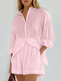 Jacquard Puff Sleeve Shirt Shorts Set_CWSTB01027