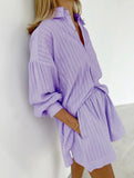 Jacquard Puff Sleeve Shirt Shorts Set_CWSTB01027