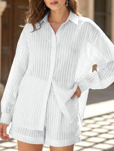 Jacquard Puff Sleeve Shirt Shorts Set_CWSTB01027