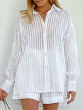 Jacquard Puff Sleeve Shirt Shorts Set_CWSTB01027