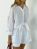 Jacquard Puff Sleeve Shirt Shorts Set_CWSTB01027
