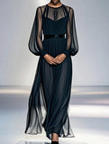 Black Mesh Two Piece Maxi Dress_CWSTB01051