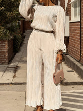 Casual Ruched Waist Top and Pants Set_CWSTB01059