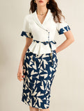 Abstract Print Office Skirt Set
