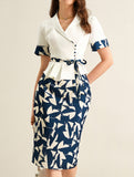 Abstract Print Office Skirt Set