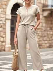 Short Sleeve Top Pants Two Piece Set_CWSTB01268