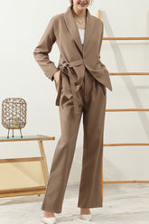 SOLID LOOSE FIT BLAZER JACKET AND PANTS SET