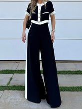 Short Top Straight Leg Two-Piece Set ??Casual Chic Matching Set for Women