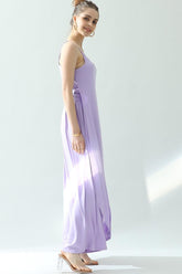 BACK CROPED STRAP DRESS AND WIDE LONG PANT SET - Doublju