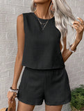 Solid color tank shorts fashion two-piece set