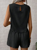 Solid color tank shorts fashion two-piece set