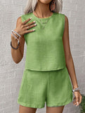 Solid color tank shorts fashion two-piece set
