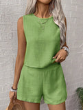 Solid color tank shorts fashion two-piece set