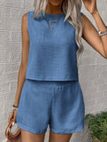 Solid color tank shorts fashion two-piece set