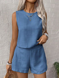 Solid color tank shorts fashion two-piece set