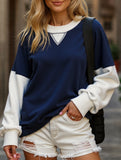 Personalized color-blocked round-neck hoodie