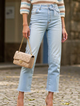 Casual high-waisted washed straight-leg jeans