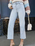 Casual high-waisted washed straight-leg jeans