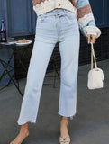 Casual high-waisted washed straight-leg jeans