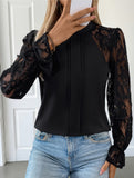 Lace patchwork round neck long sleeve shirt