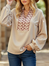 Patterned long-sleeved mandarin-collar shirt