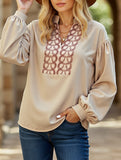 Patterned long-sleeved mandarin-collar shirt