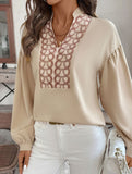 Patterned long-sleeved mandarin-collar shirt