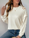 Long-sleeved texture embroidered patchwork top