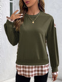 Plaid Patchwork Crew Neck Pullover Sweatshirt
