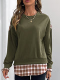 Plaid Patchwork Crew Neck Pullover Sweatshirt