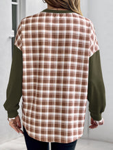 Plaid Patchwork Crew Neck Pullover Sweatshirt